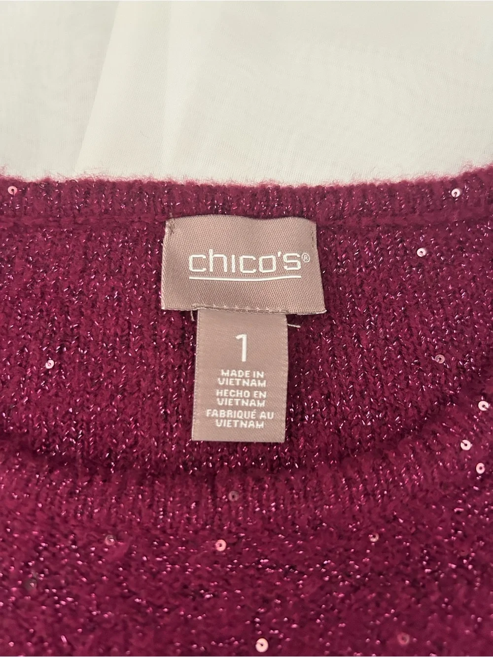 Chico's Sequin-Embellished Burgundy Sweater
